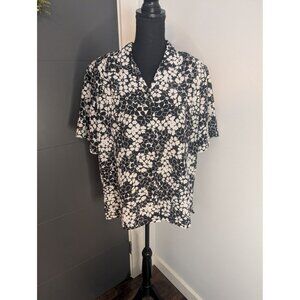 Donkenny Classics Black White Floral Print Short Sleeve Button-Up Shirt Size XL